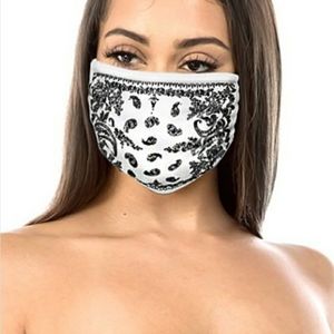 White Bandana Print Face Mask